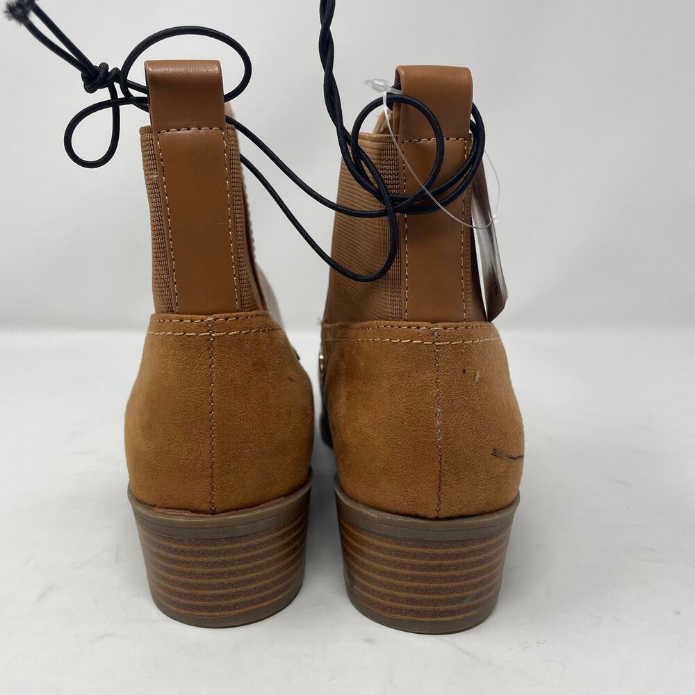 Liz Claiborne Barrington Boots 7 Brown Faux Leather Pointed Toe Stacked Heel - Picture 2 of 9